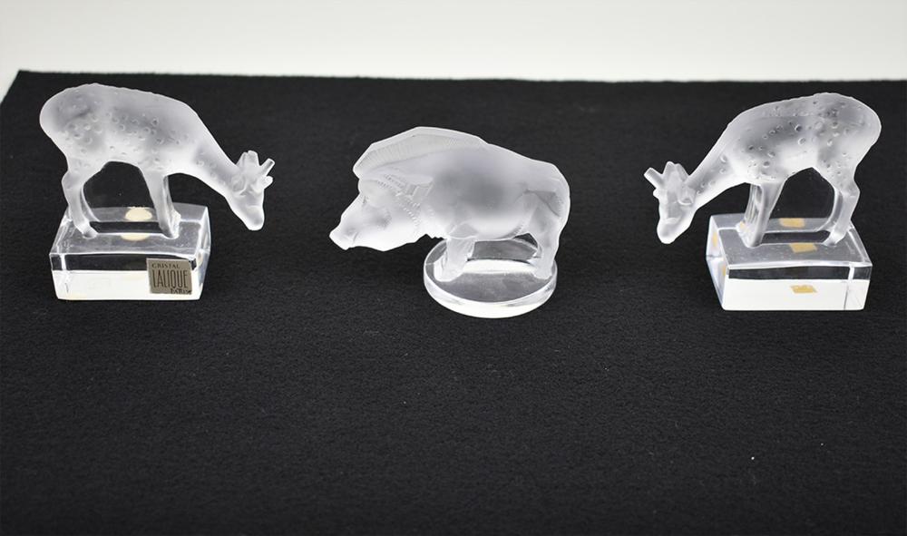 LALIQUE FROSTED GLASS BOAR TWO 35495a