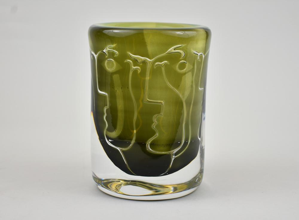 ORREFORS COLORLESS & FOREST GREEN GLASS