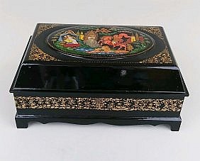RUSSIAN PAINTED BLACK LACQUER RECTANGULAR