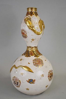 JAPANESE SATSUMA DOUBLE-GOURD EARTHENWARE