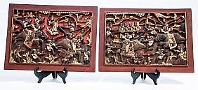 PAIR OF CHINESE PAINTED AND CARVED