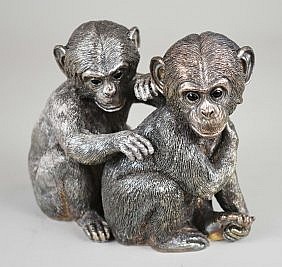 PAIR OF SILVERED METAL MONKEYSModern  3549c4