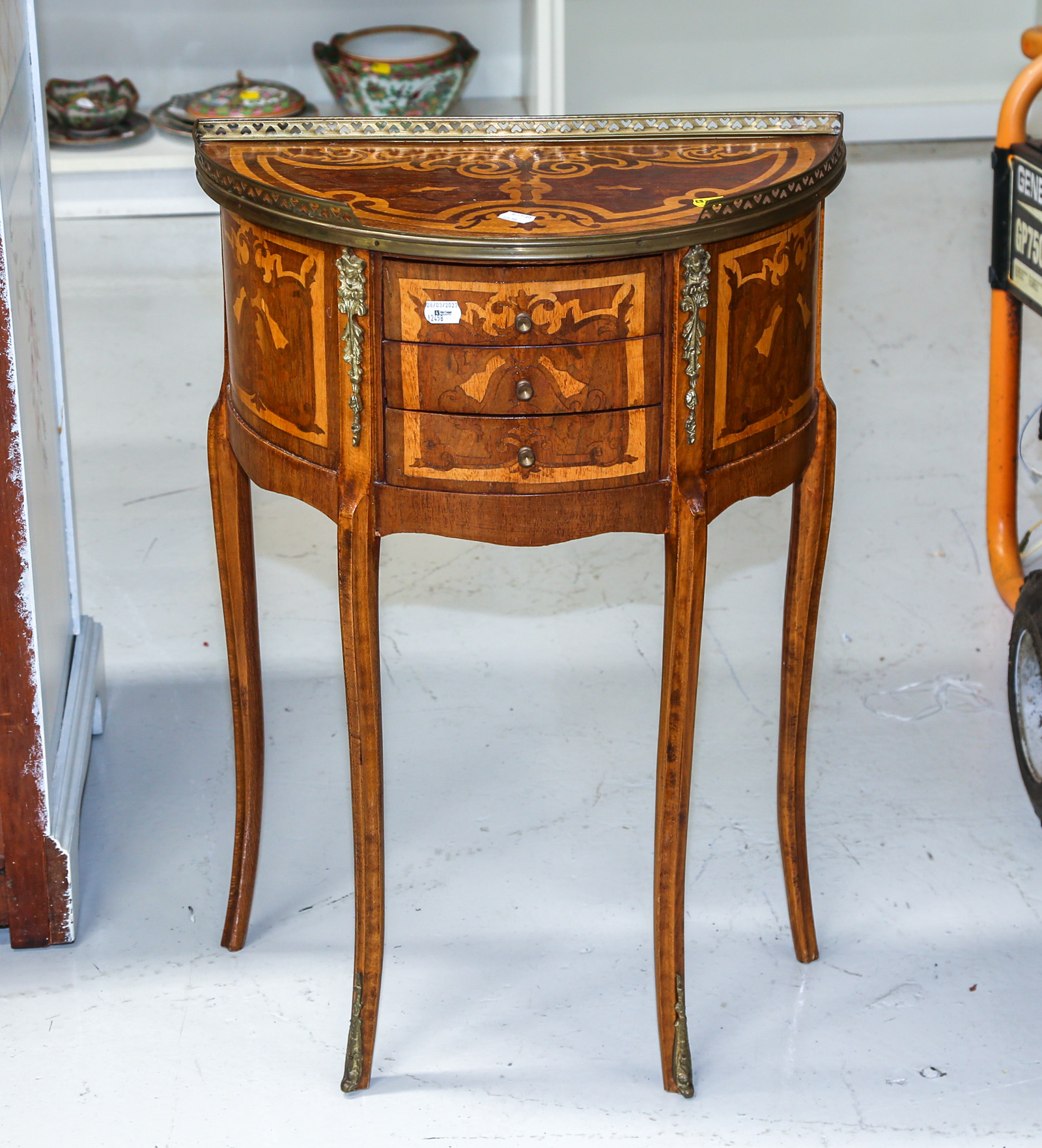 FRENCH STYLE INLAID WALNUT DEMILUNE