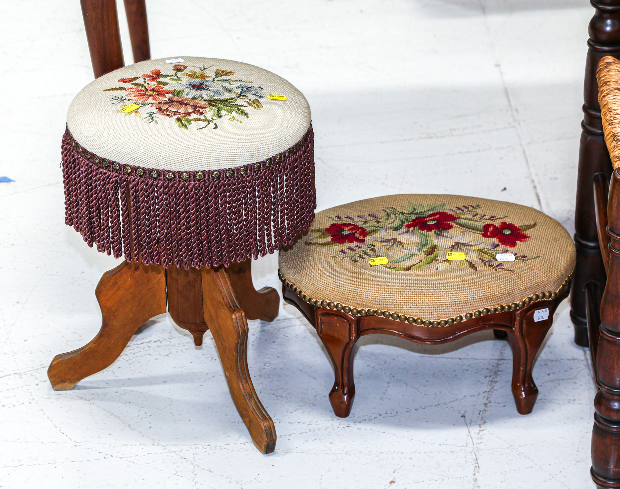 PIANO STOOL & A FOOTSTOOL 20th century;