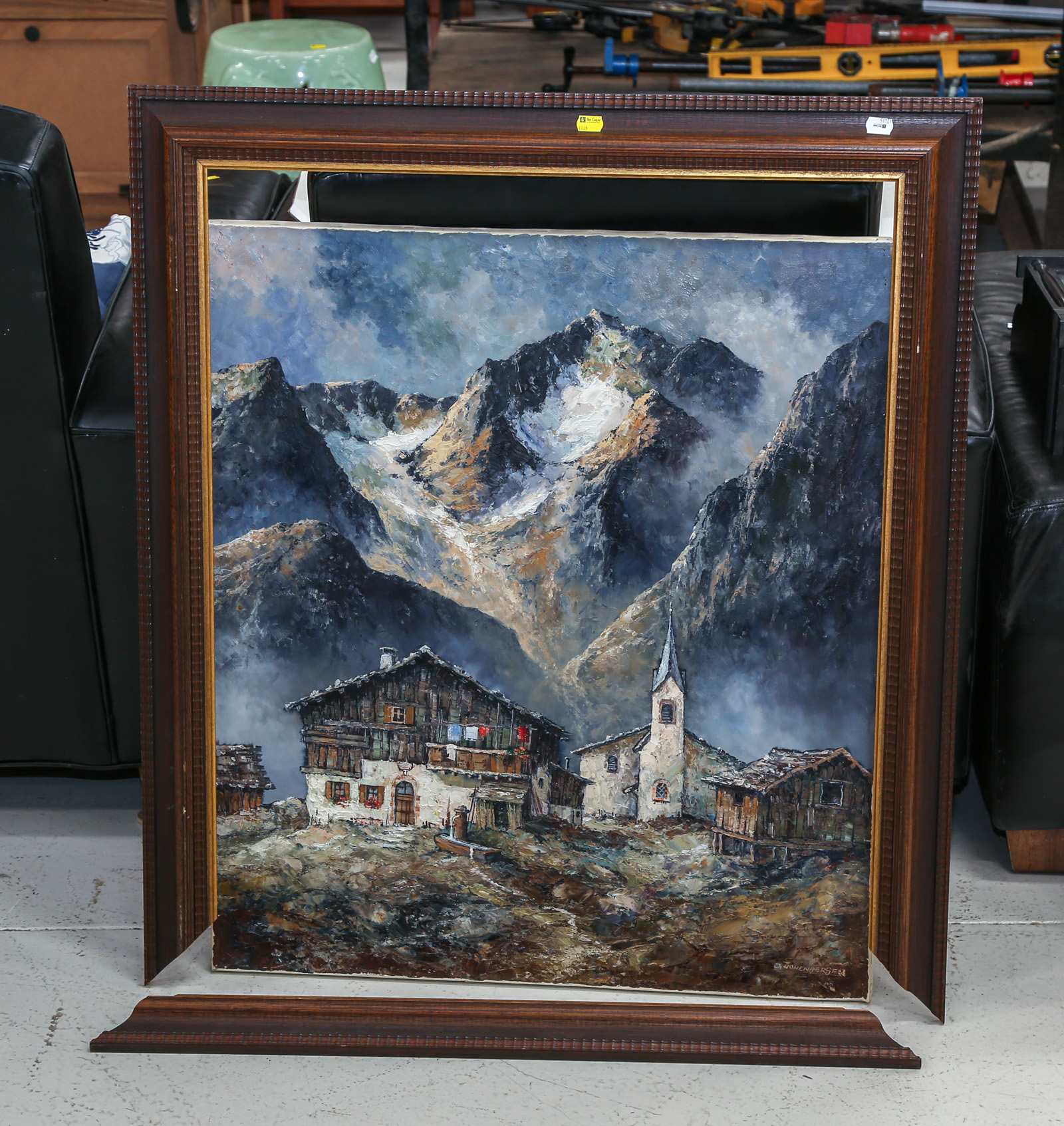 FRAMED OIL ON CANVAS OF ALPINE