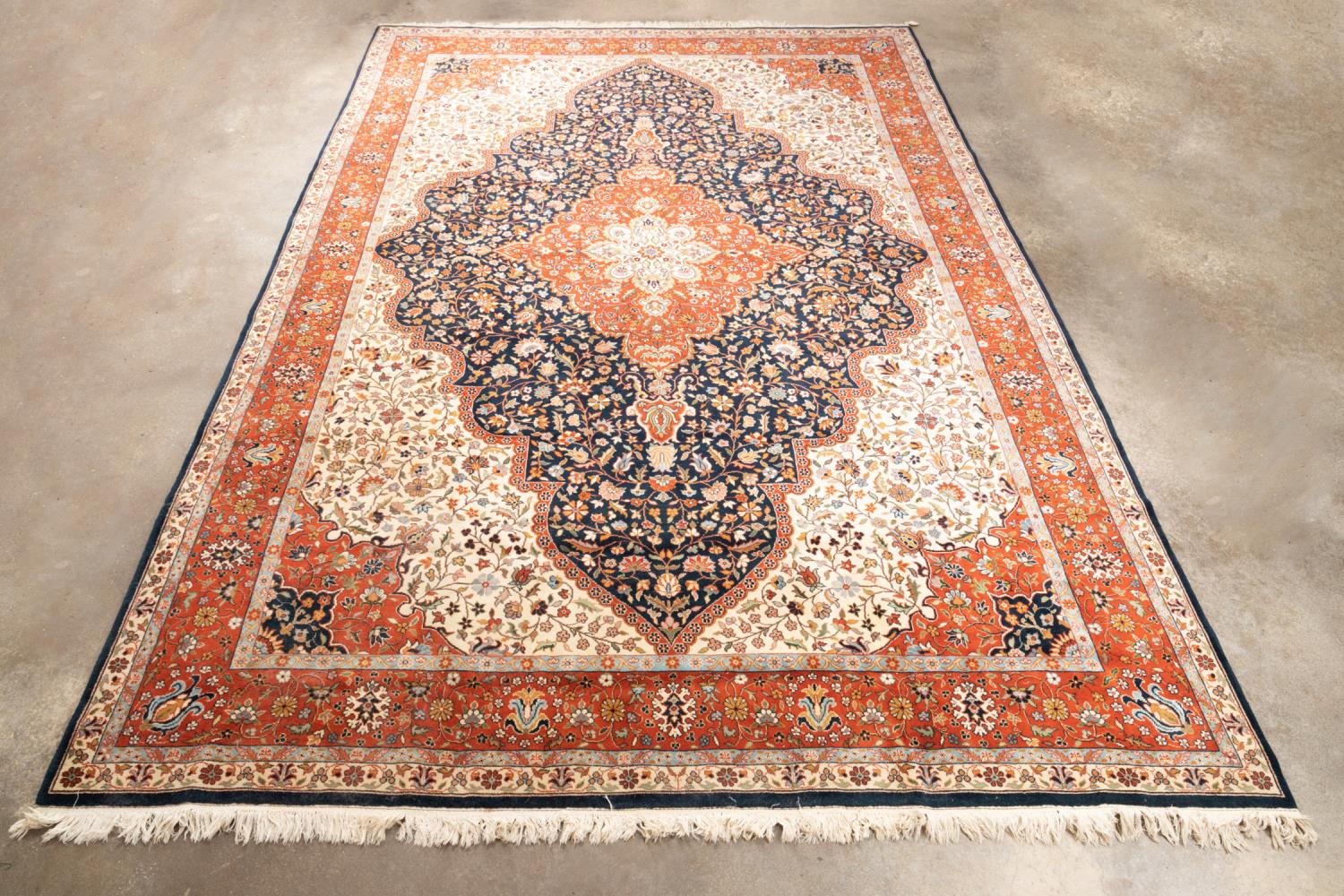 LARGE HAND KNOTTED WOOL INDO KASHAN  354c28