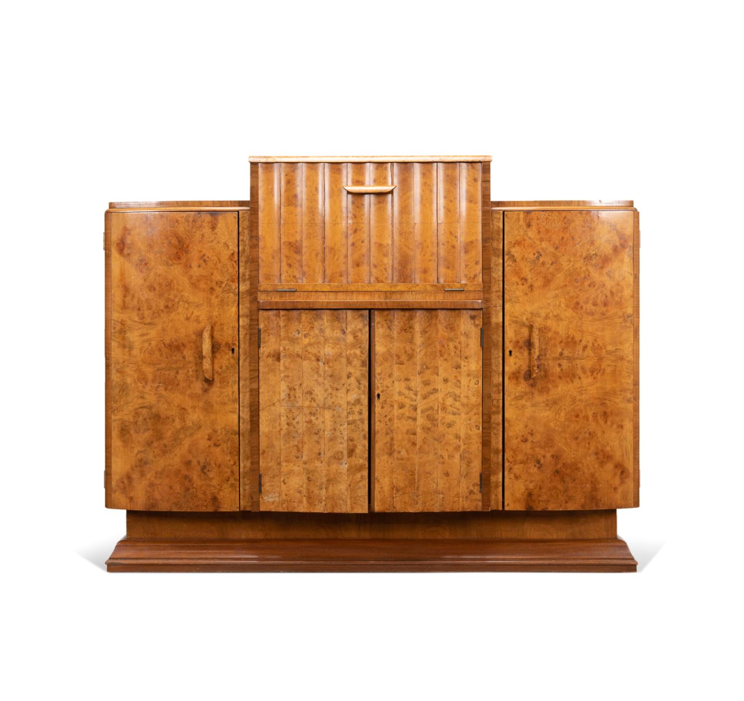 ART DECO BURL WALNUT BAR CABINET  354c58