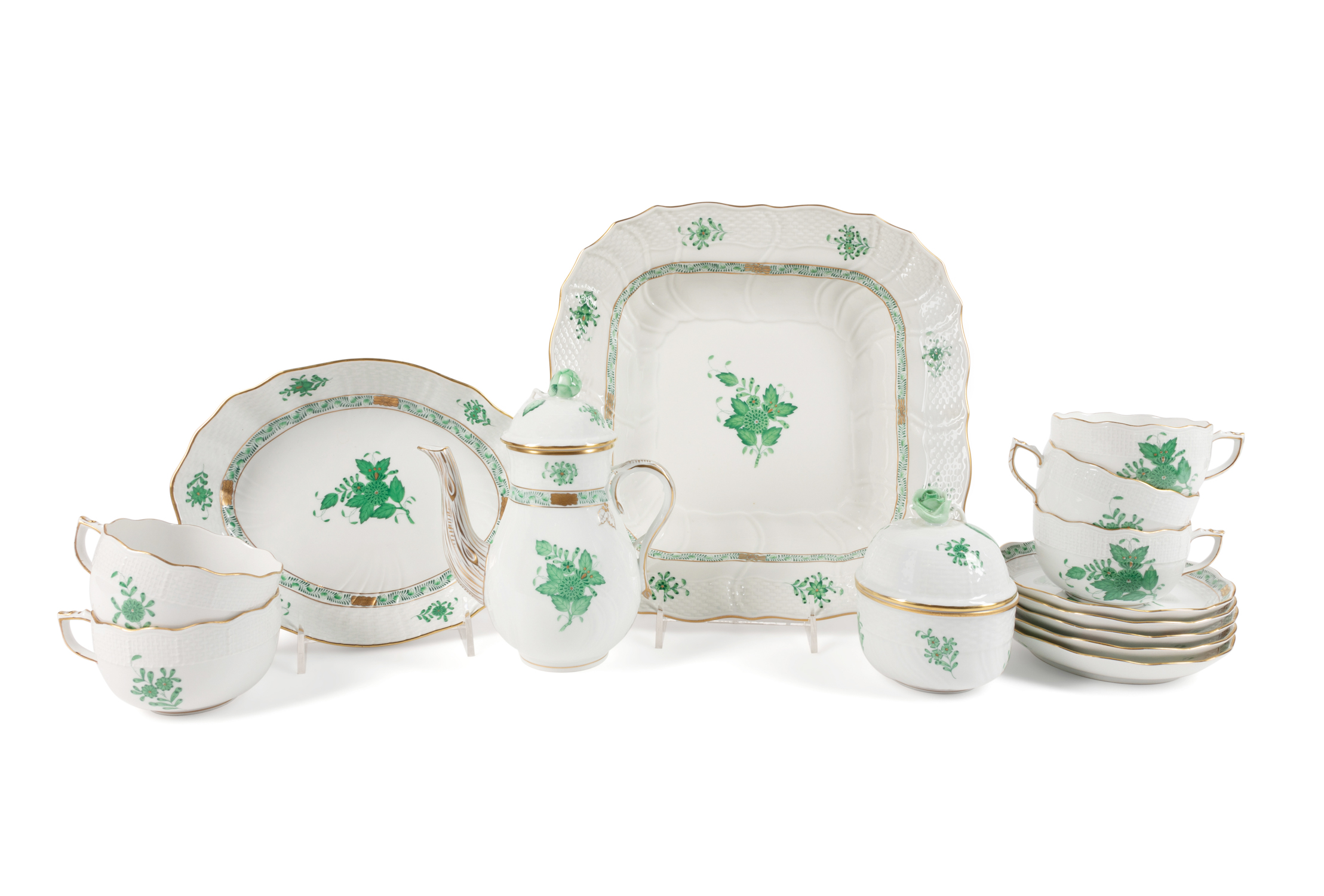 14PC HEREND 'CHINESE BOUQUET' GREEN