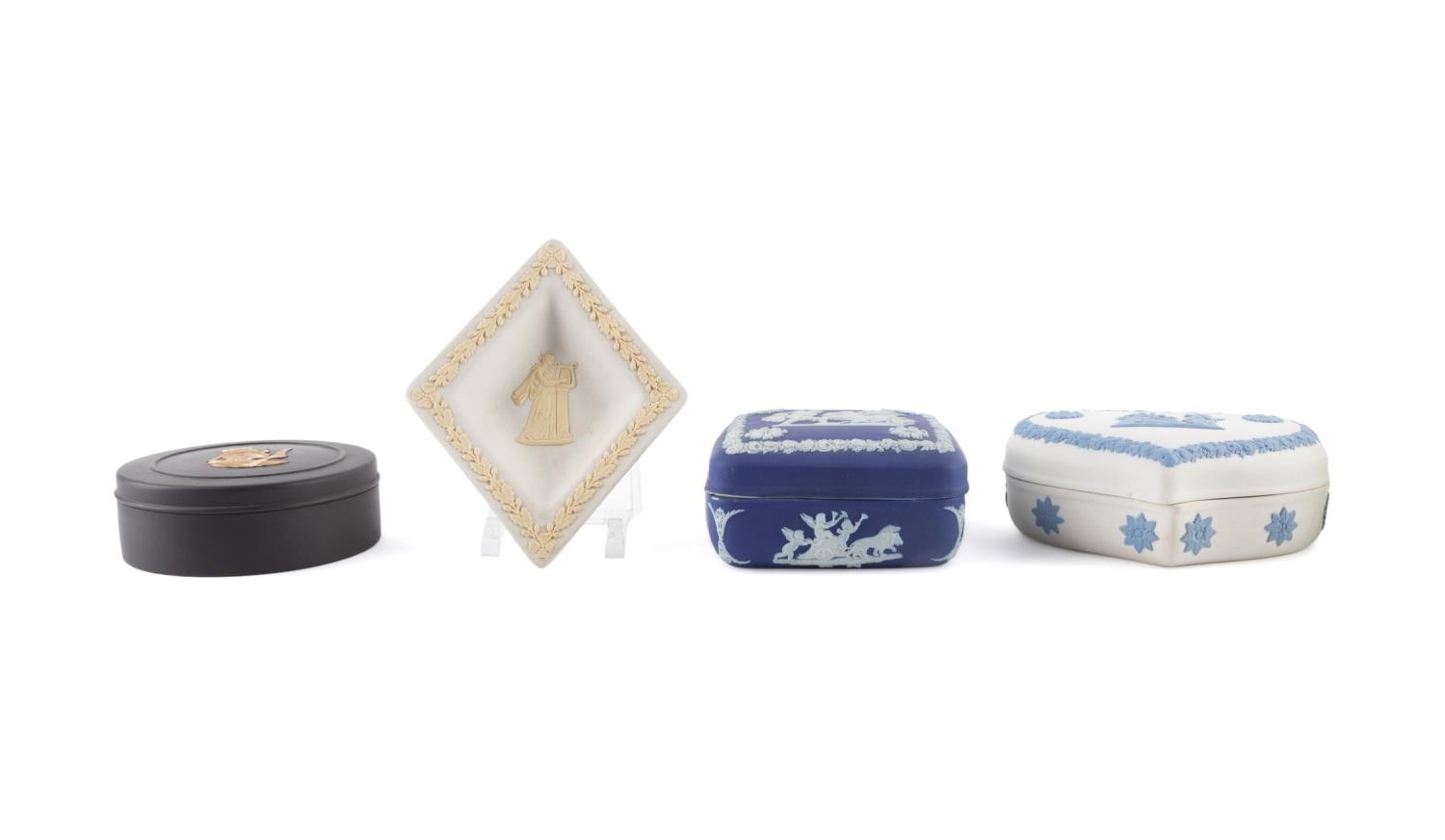 FOUR WEDGWOOD JASPERWARE BOXES