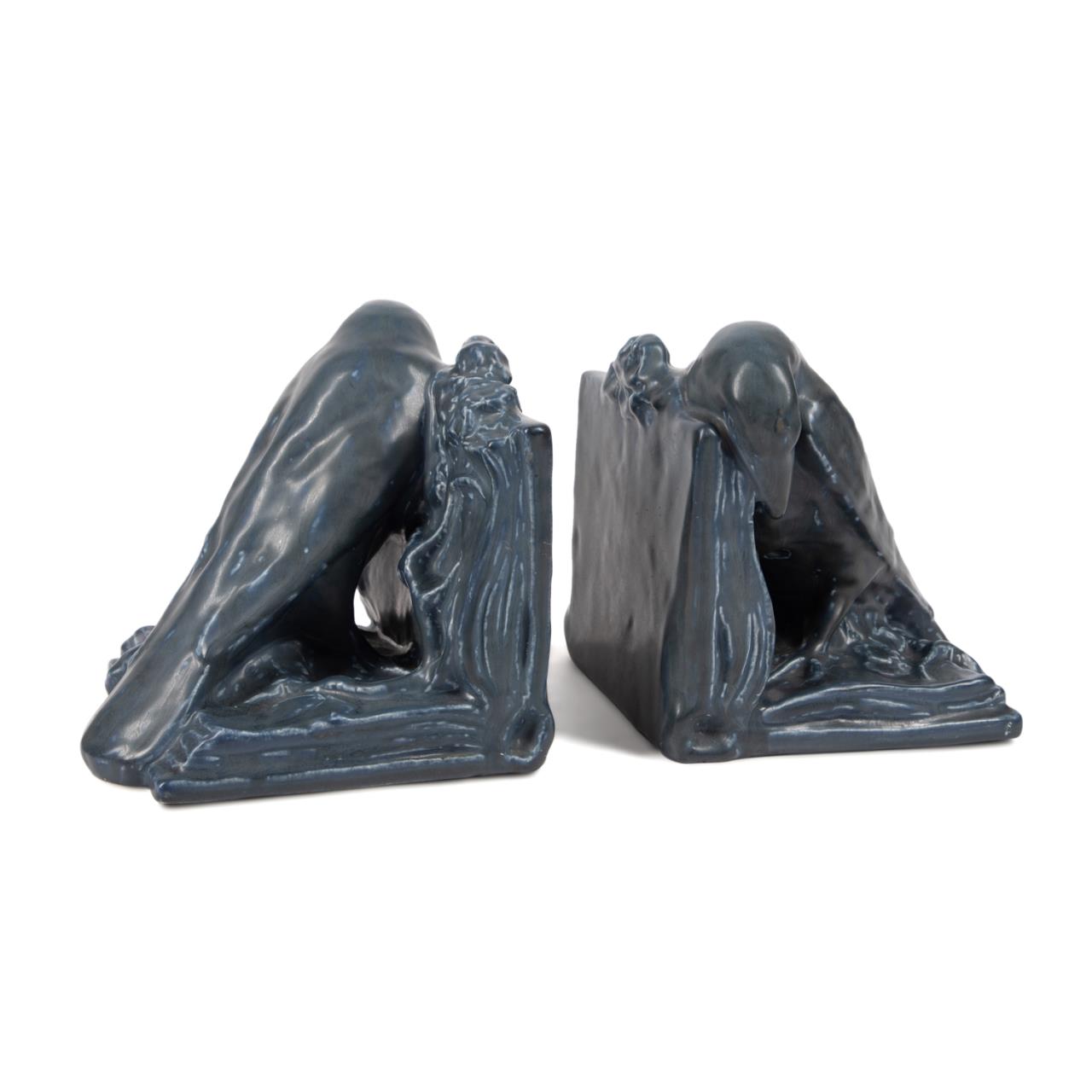 PAIR ROOKWOOD POTTERY RAVEN BOOKENDS  354d1b