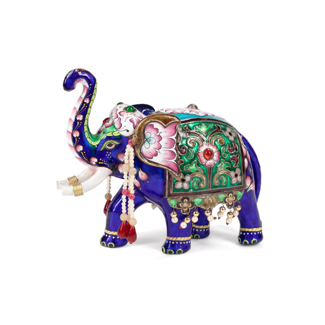INDIAN SILVER CLAD ENAMELED ROYAL ELEPHANT
