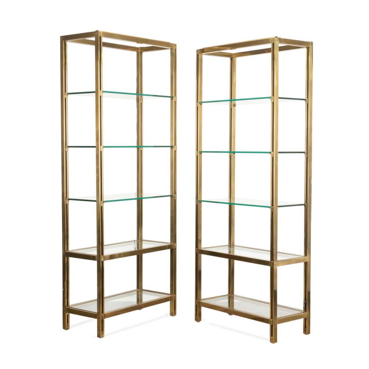 PAIR MODERN LIGHTED BRASS AND GLASS