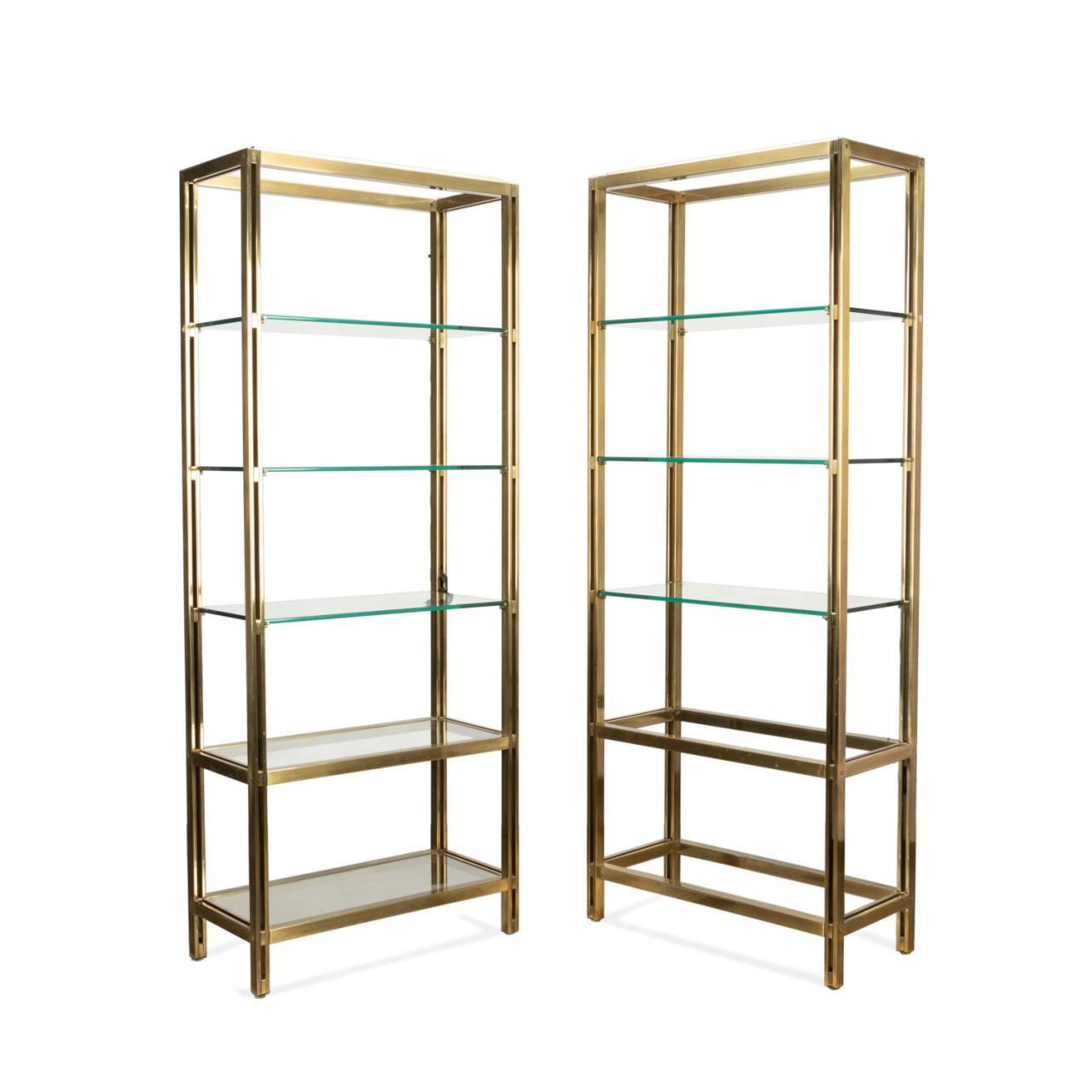 PAIR MODERN LIGHTED BRASS AND GLASS