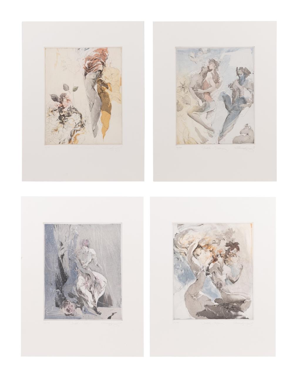 FOUR JURGEN GORG HAND COLORED ETCHINGS 354def