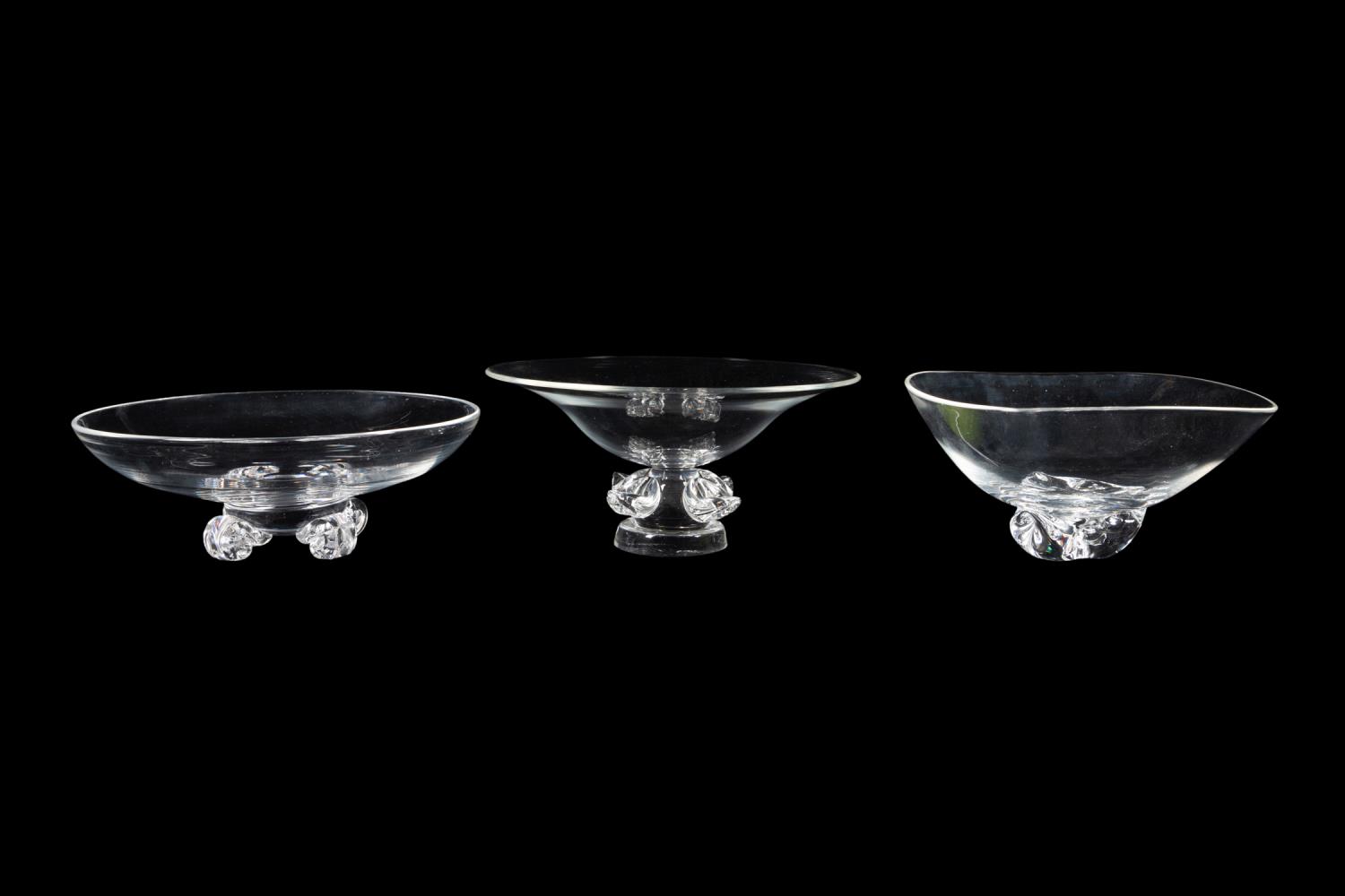 THREE STEUBEN CLEAR CRYSTAL FOOTED 354e8b