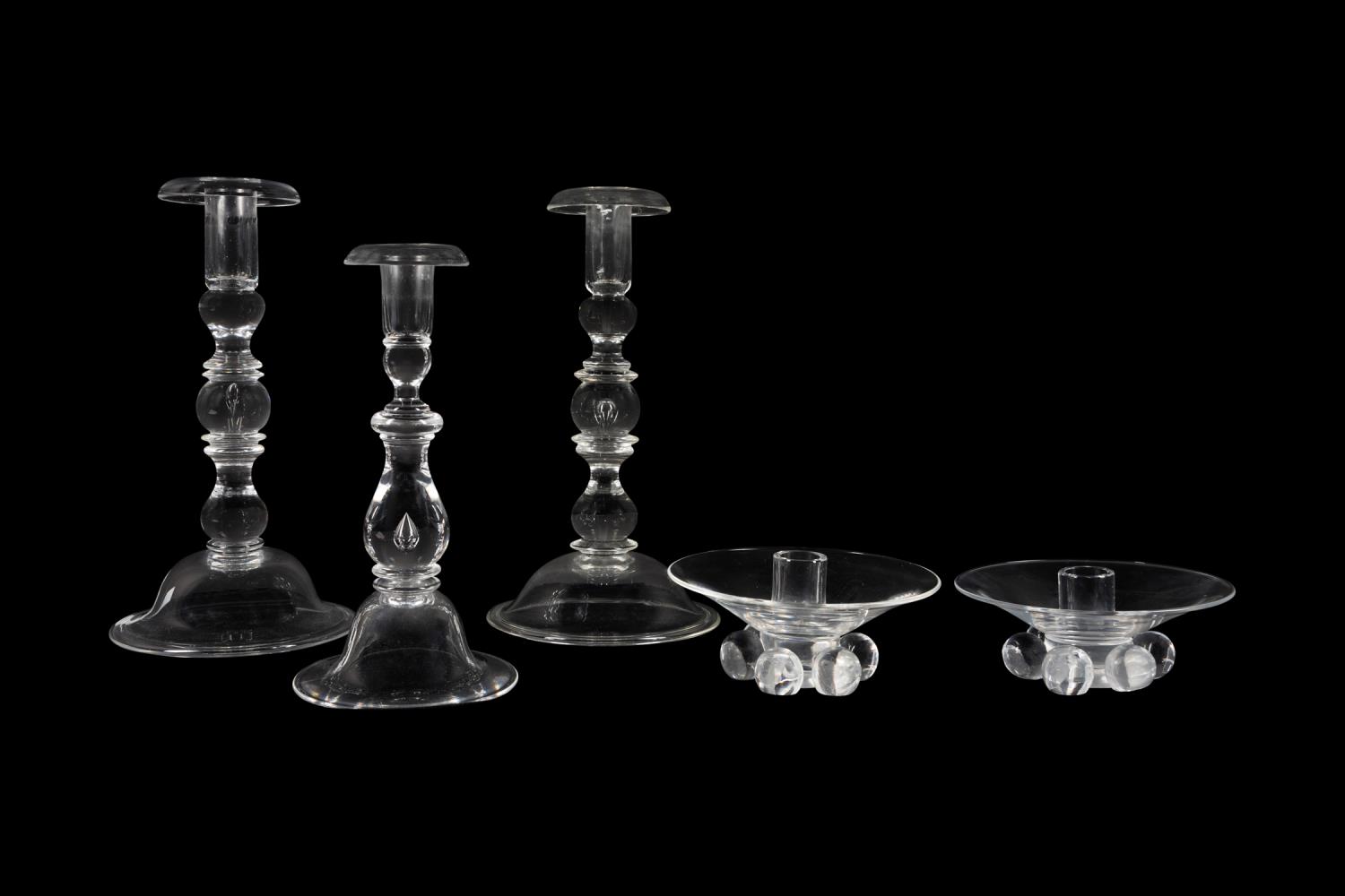 5PCS STEUBEN CLEAR CRYSTAL CANDLESTICKS