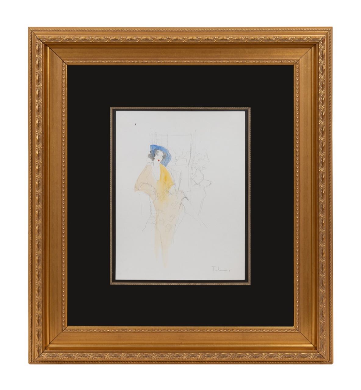 ITZCHAK TARKAY SEATED LADY WATERCOLOR