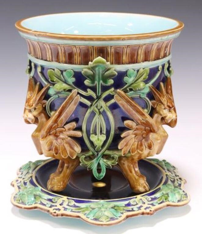 FRENCH SARREGUEMINES MAJOLICA JARDINIERE 354f50