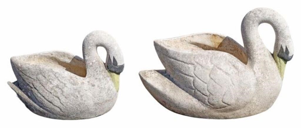  2 CAST STONE PAINTED SWAN FORM 354f8a