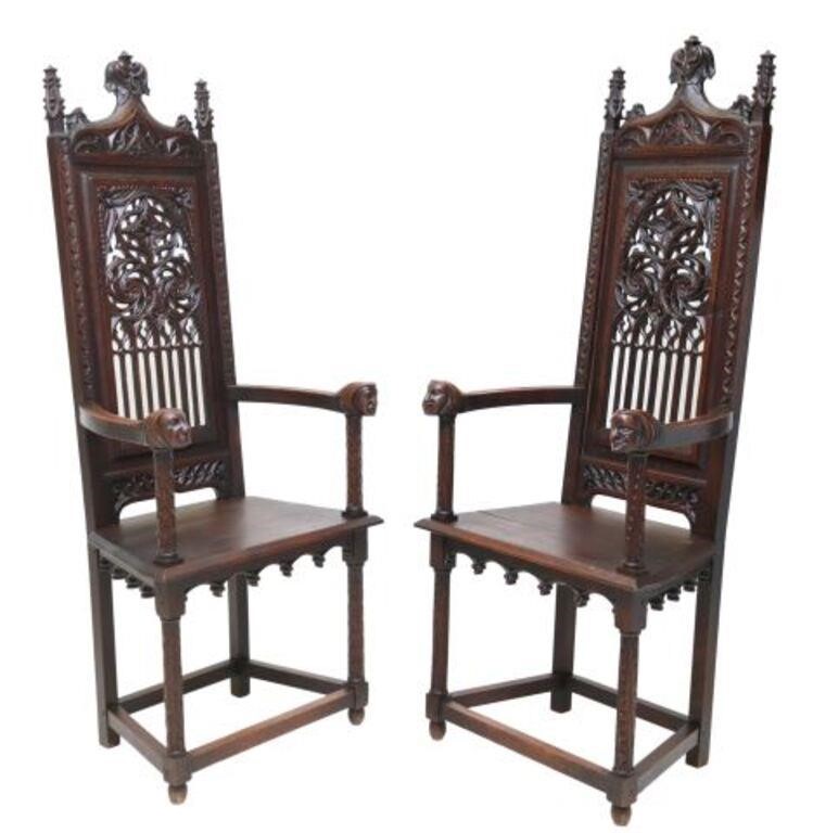  2 FRENCH GOTHIC REVIVAL OAK THRONE 354fc8