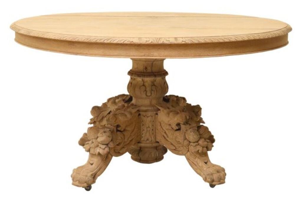 FRENCH STRIPPED OAK PEDESTAL DINING