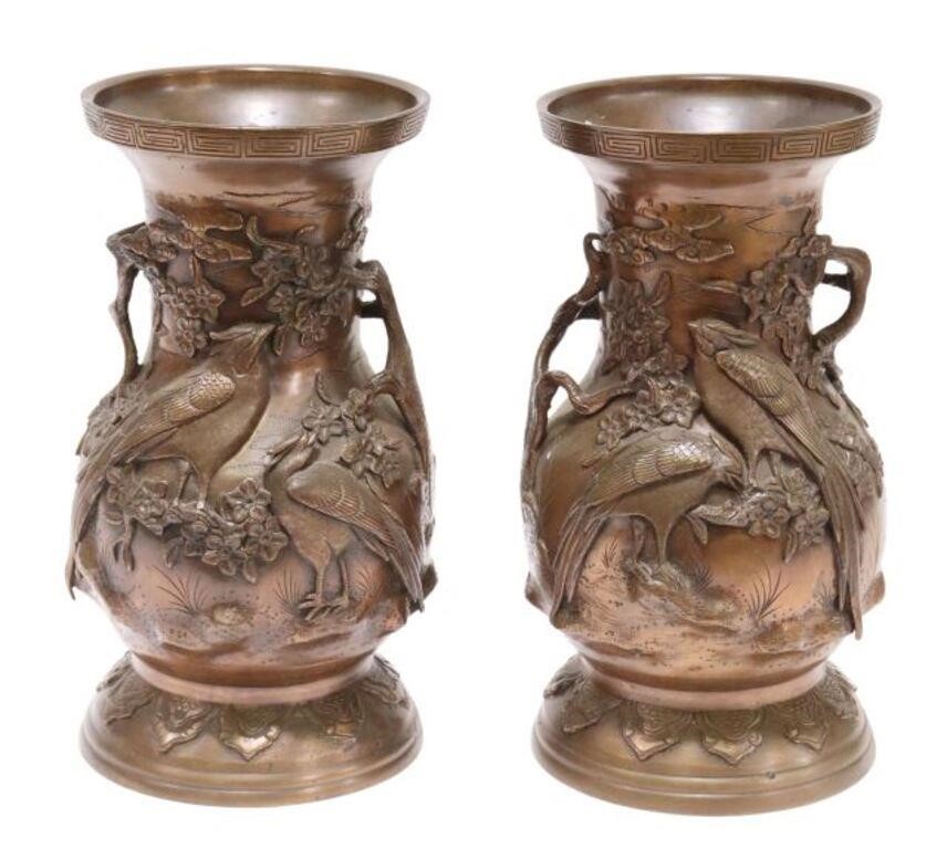 (2) JAPANESE COPPER LANDSCAPE VASES(pair)