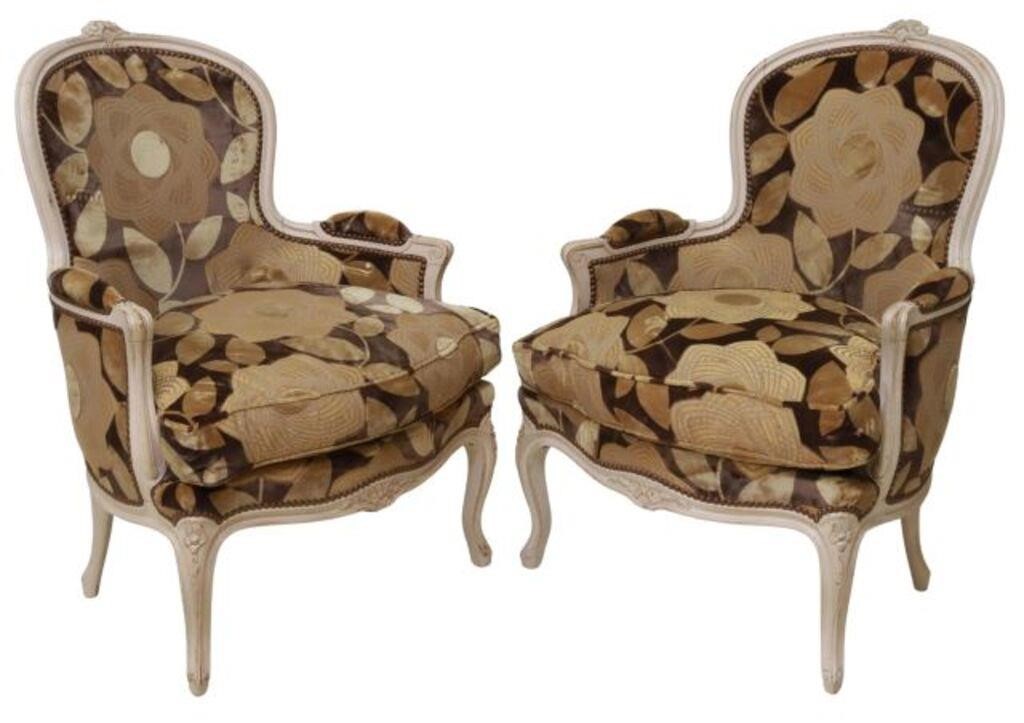  2 FRENCH LOUIS XV STYLE UPHOLSTERED 35506c