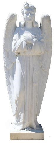 CARVED WHITE MARBLE WINGED ANGEL