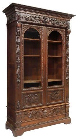 FRENCH CARVED OAK GLAZED BOOKCASE  3577cd