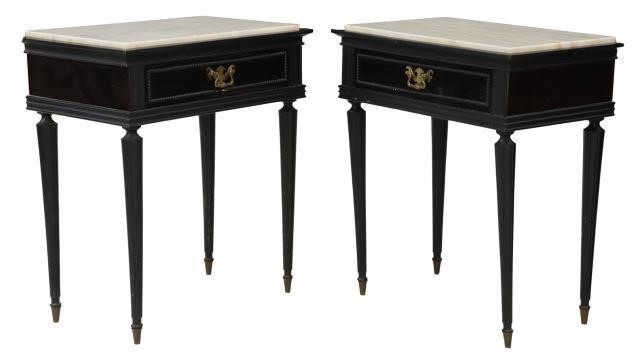  2 ITALIAN MARBLE TOP BLACK NIGHTSTANDS pair  3577e8