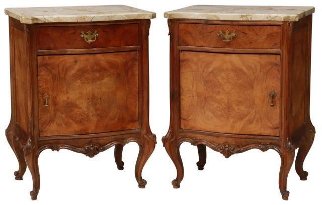  2 LOUIS XV STYLE MARBLE TOP BEDSIDE 35784a