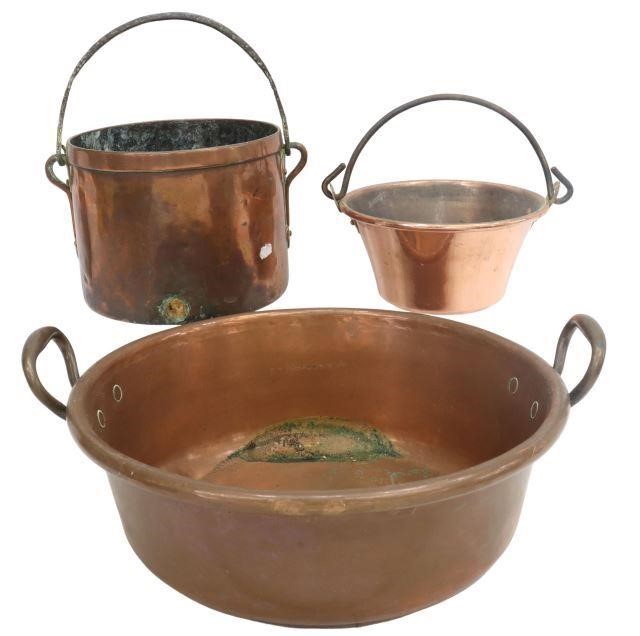  3 FRENCH COPPER KITCHENWARE POTS lot 357878