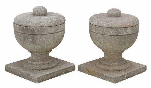  PAIR CAST STONE LIDDED URNS pair  357872