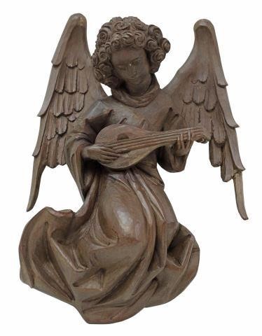 CONTINENTAL CARVED WOOD ANGEL PLAYING 3578d1