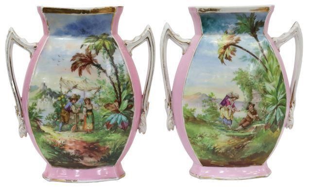  2 OLD PARIS PORCELAIN HAND PAINTED 3578e0