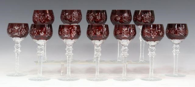  12 RUBY CUT TO CLEAR WINE GOBLETS 3578ea