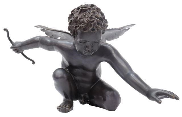 PATINATED BRONZE CROUCHING CUPID 35794d