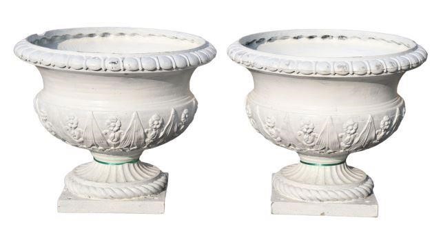  2 WHITE PAINTED CAST IRON JARDINIERES pair  357961