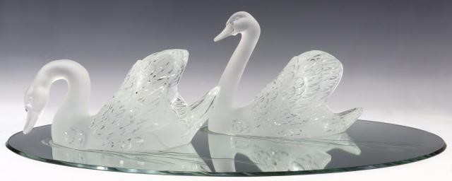 (3) LALIQUE FROSTED CRYSTAL SWANS &