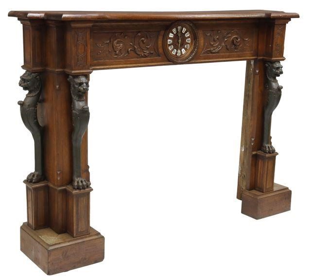 FRENCH CARVED OAK MANTEL FIREPLACE