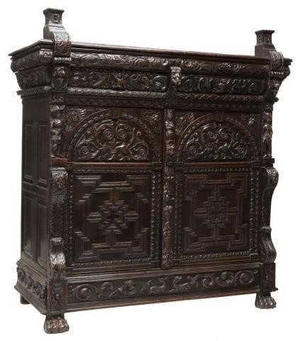 FRENCH WELL-CARVED OAK CUPBOARDFrench