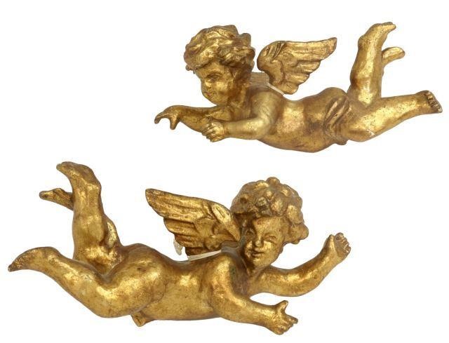  2 ITALIAN GILT WINGED PUTTI FIGURES pair  3579de