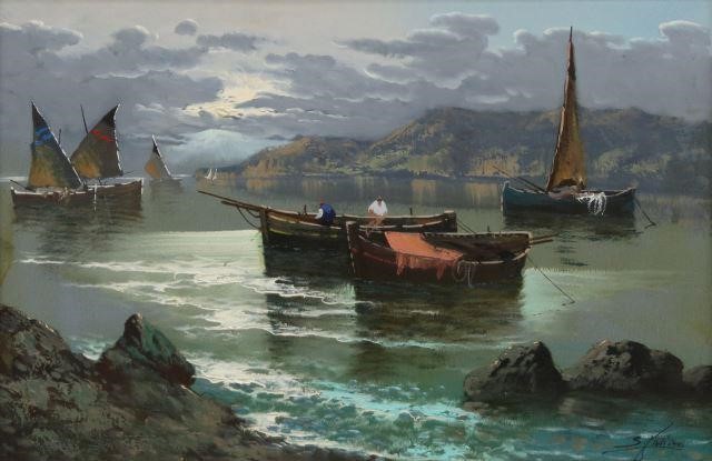 ITALIAN SCHOOL PAINTING FISHING BOATS