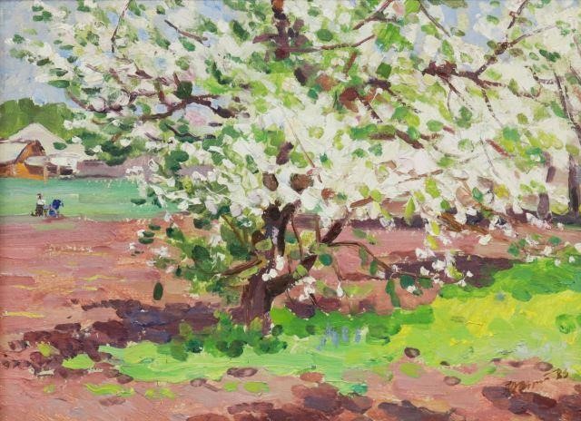 SIGNED OIL PAINTING APPLE BLOSSOM