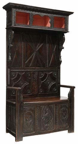 FRENCH CARVED WALNUT HALL BENCHFrench 357b00