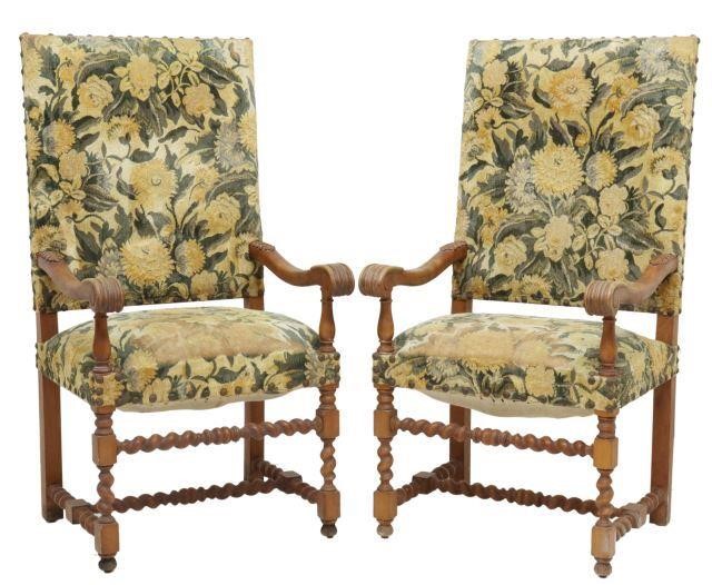  2 FRENCH LOUIS XIII STYLE UPHOLSTERED 357b03