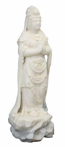 CHINESE CARVED WHITE MARBLE GUAN