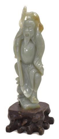 CHINESE CARVED CELADON JADE FISHERMAN 357b4b