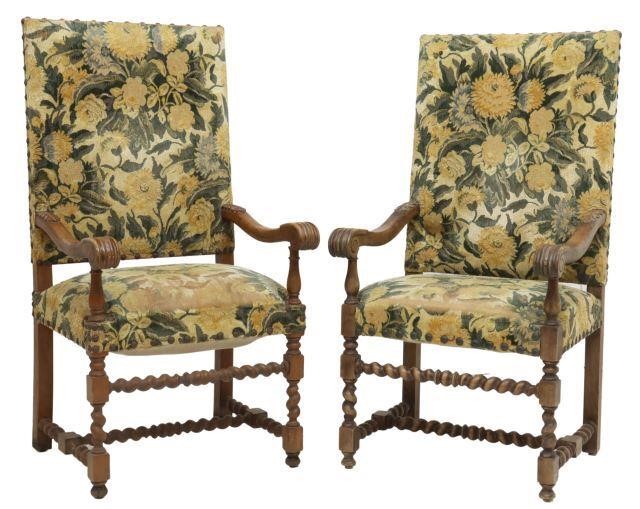  2 FRENCH LOUIS XIII STYLE UPHOLSTERED 357b77