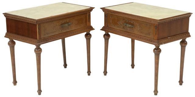 (2) ITALIAN STONE-TOP WALNUT NIGHTSTANDS(pair)